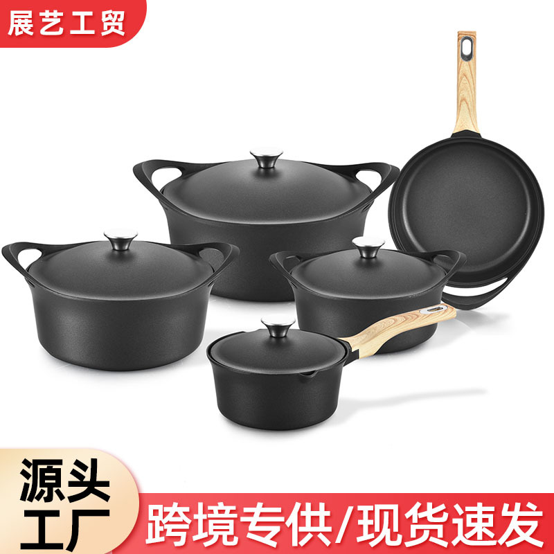 Factory Direct Sales Aluminum Pot Soup Pot Set Aluminum Die-Casting Ten-Piece Set Non-Stick Cookware Kitchen Utensils Potset Cross-Border Dropshipping