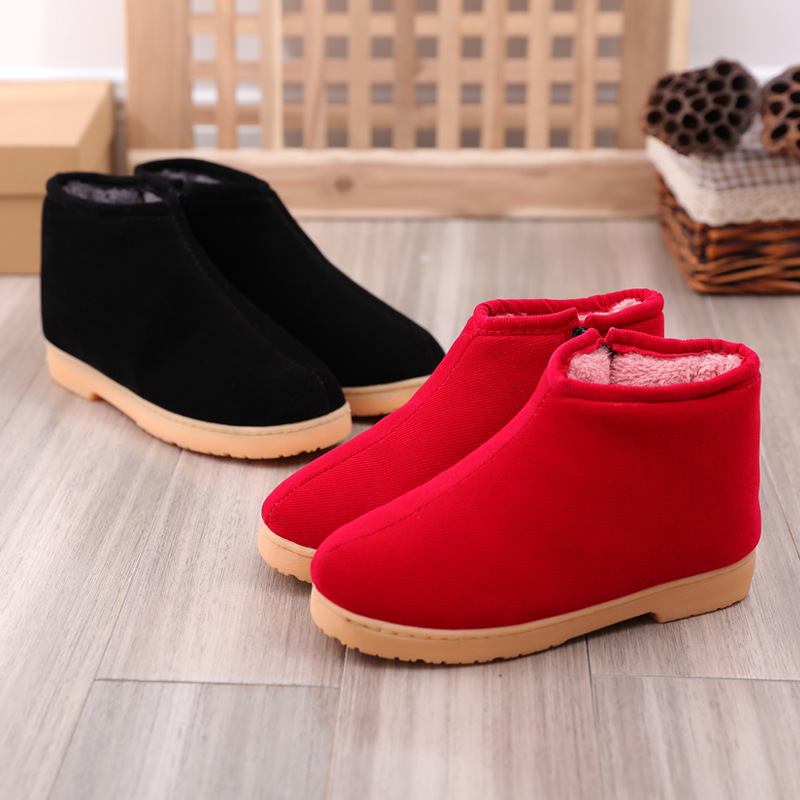 Winter Cotton Slippers Women's Handmade Cotton Shoes Men's Fleece-lined Non-slip Warm Thick Sole Home Indoor Middle-aged and Elderly