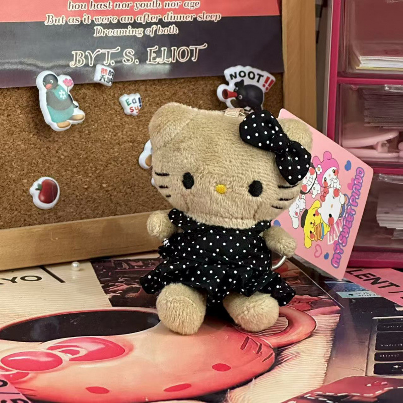 黑色草帽kitty帽宝宝挂件爱心扣公仔玩偶可爱赫本风挂饰钥匙扣|undefined