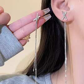 耳钉韩版金属交叉流苏耳环网红气质个性长款耳坠耳饰品女图片色