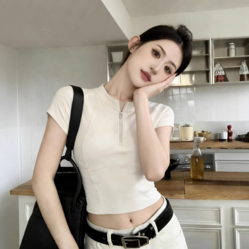 Apricot Color Half-Zip Regular Shoulder Quick-Dry Short-Sleeve T-Shirt for Women, Summer Ice Silk Breathable Fitness Sports Yoga Top Apricot Color Half-Zip Regular Shoulder Quick-Dry Short-Sleeve T-Shirt for Women, Summer Ice Silk Breathable Fitness Sports Yoga Top