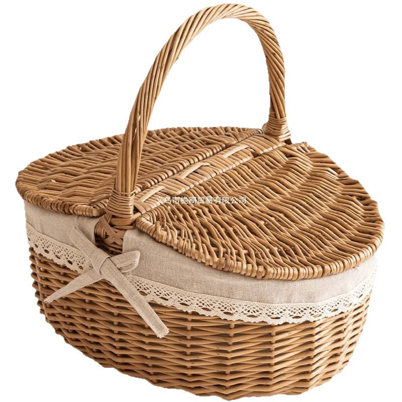 Cesta de almacenamiento de primavera, viento pastoral, tejido de sauce, cesta de almacenamiento portátil al aire libre con cubierta de aislamiento de calor, cesta de picnic roja, envío gratuito.