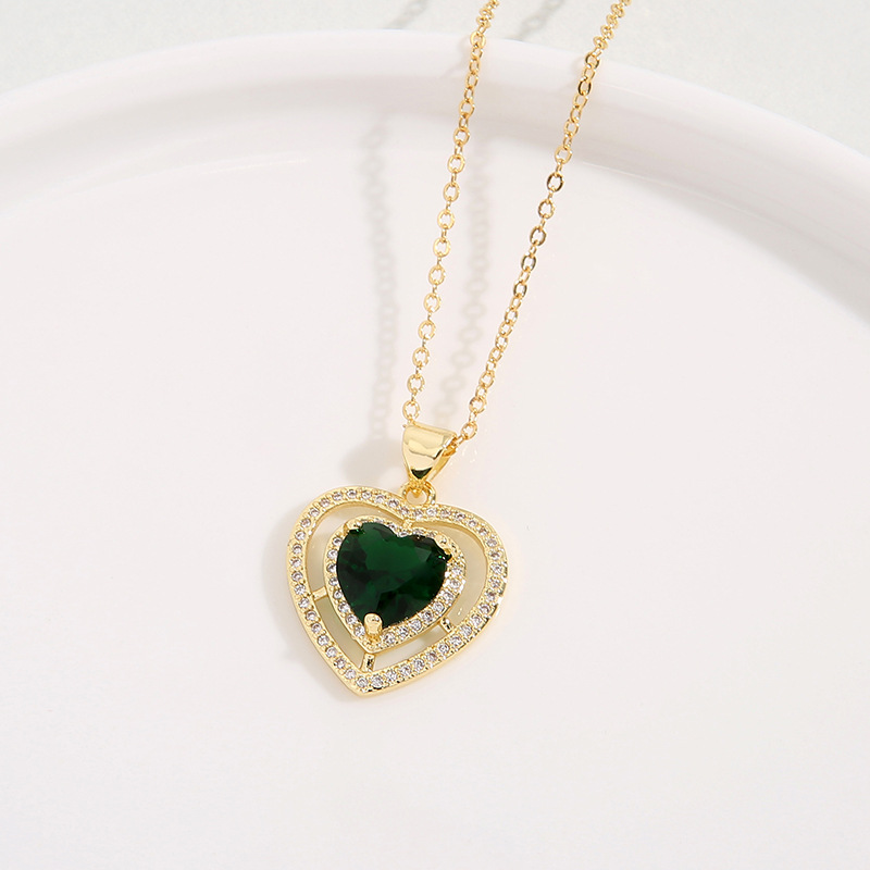 Fashion Heart Shape Copper Plating Inlay Zircon Pendant Necklace 1 Piece