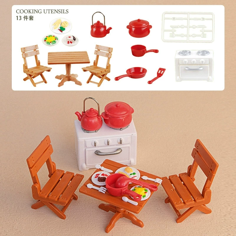 Miniature Dollhouse Furniture Set, Multicolor Plastic, Multi-Scene Kit (Tables, Beds, Kitchen)