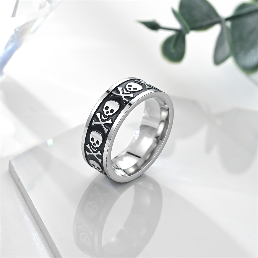 Hip-Hop Skull Titanium Steel Men's Rings display picture 1