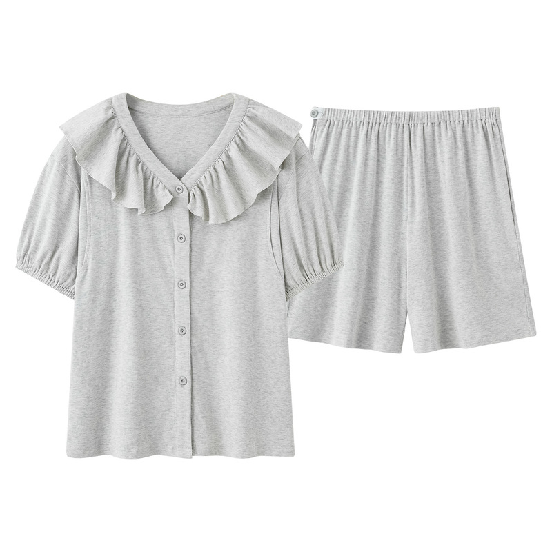 7030莫代尔彩棉螺纹免穿文胸孕期产后月子服家居大码哺乳前扣套装|undefined