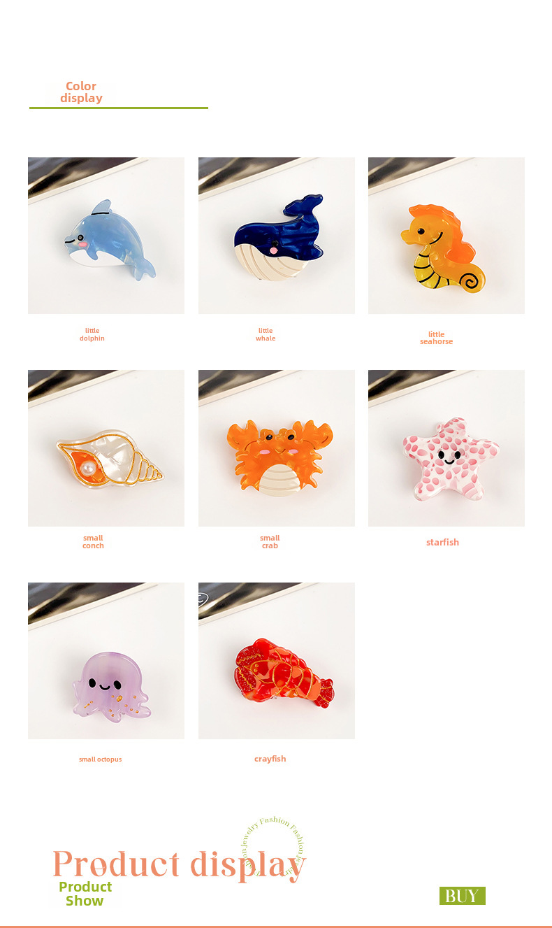 Pince à cheveux en forme de conque, petite et exquise, mignonne, marine, petite taille, acide acétique, dessin animé, dauphin, étoile de mer, pince à cheveux, frange latérale, pour femmes_voghion.com