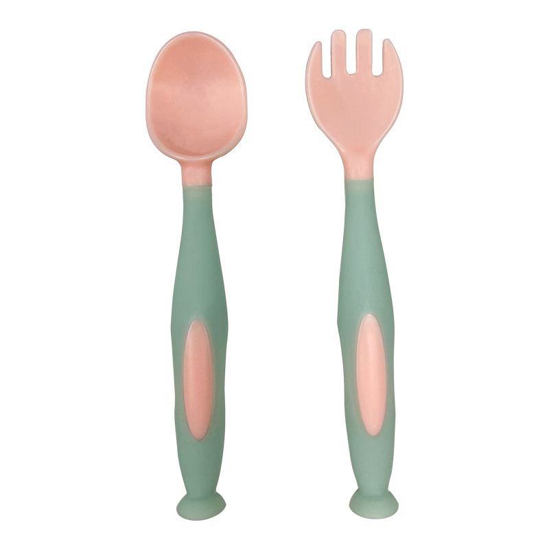 Silicone Baby Spoon Kidsren's Tableware Baby Training Food Supplement Soft Head Spoon Fork Biteable Hand-Held Silicone Spoon Fork