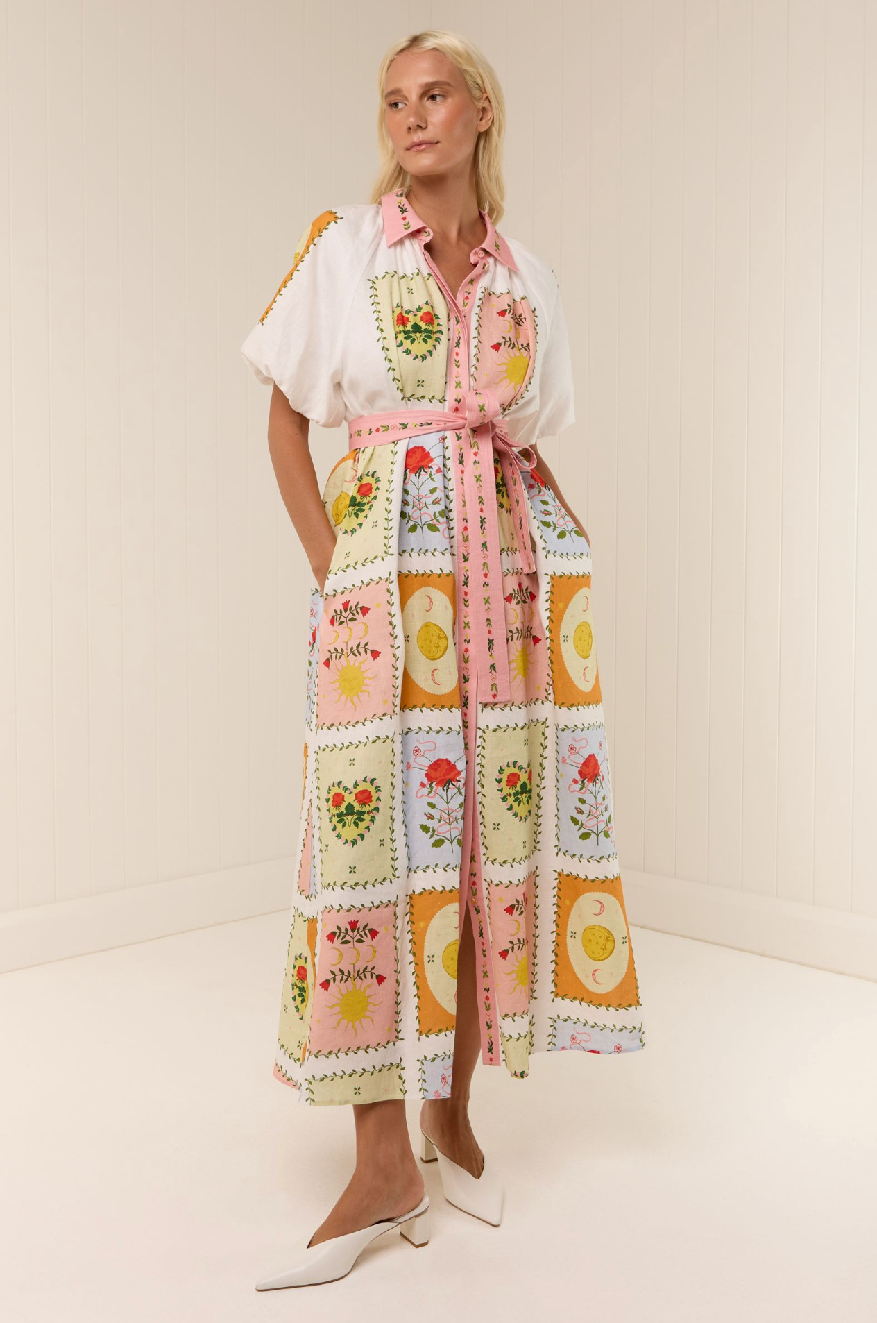 Linen, Polyester, Hemp Fabric Type Mid Waist Waist Line Casual, Daily Occasion Wholesale Women's Elegant Flowers Printing Casual Daily Shirt Collar Short Sleeve Swing Dress