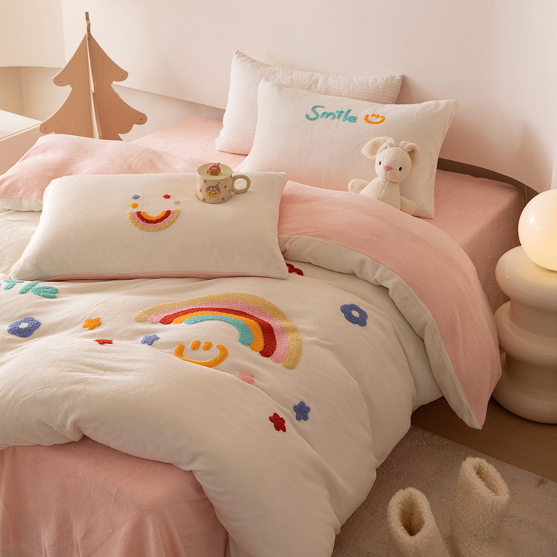 Leche de seda cama de cuatro piezas set2024 nuevo invierno sábanas de seda de tres piezas set ropa de cama de coral veludo