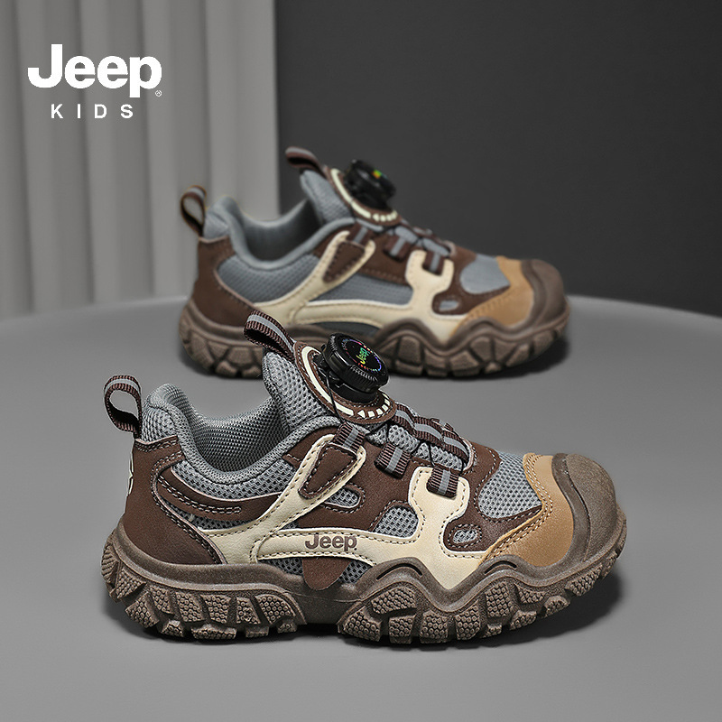 Jeep男童鞋2025秋新款女童跑步鞋旋转纽扣潮牌儿童运动鞋舒适轻便|undefined