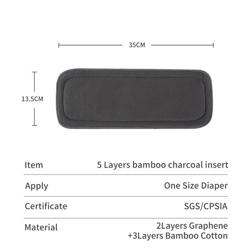 Washable bamboo charcoal diaper pad Cross-border 2+3 bamboo charcoal pressed line washable baby diaper to absorb odor diaper