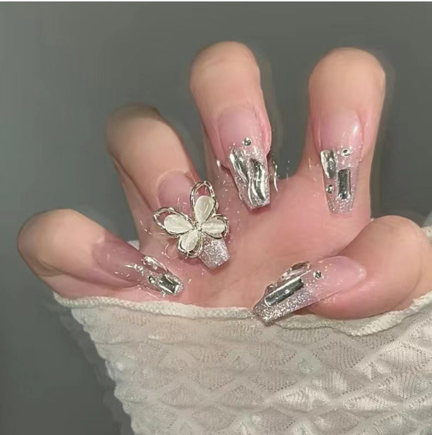 European and American Style Diamond-Studded Hot-Selling Dazzling Butterfly Nail Art Pieces, High-End Pure Fairy Ballet Nails, Elegant Niche Wearable Nails