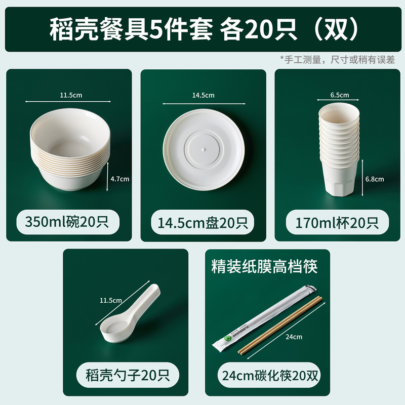 Disposable Tableware Rice Bowls, Plates, Dishes, Chopsticks, Thickened Food-Grade Household Outdoor Camping Plate Set