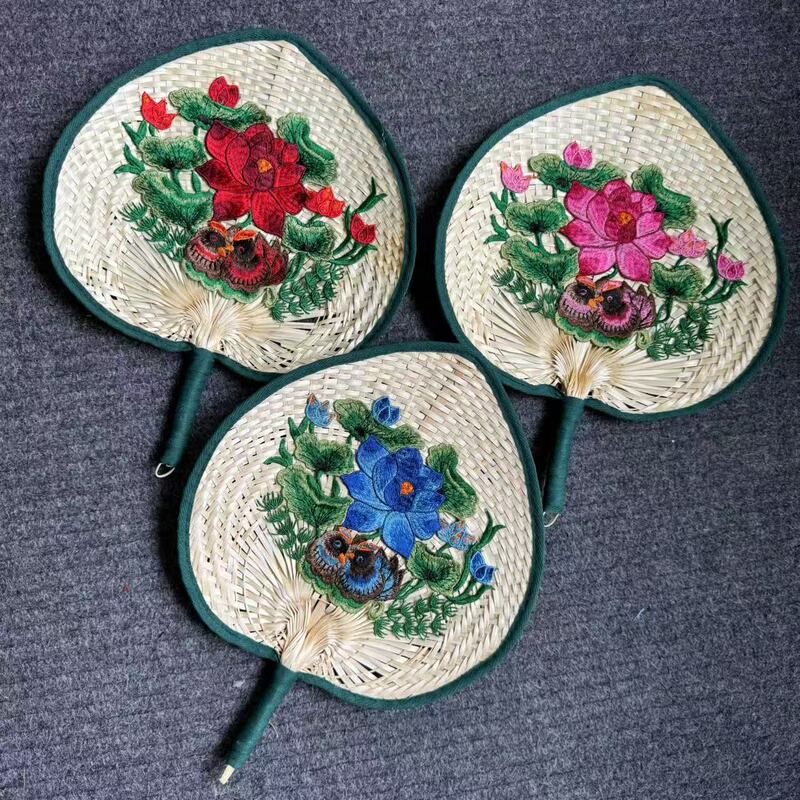 Yuanyang Water Embroidery Handmade Bamboo Fan Hand-woven Fan Homestay Decorative Fan Cool Arts Dance Fan Gift Fan