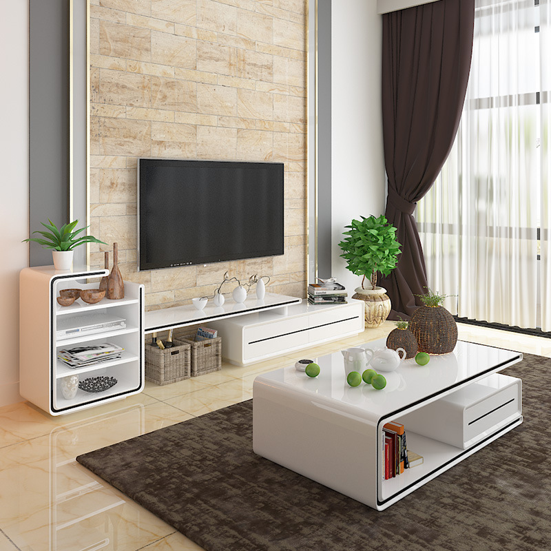 Sala de estar mesa de café TV gabinete combinación retráctil visual gabinete pintura piso gabinete placa vidrio templado armario OFERTA ESPECIAL image 2
