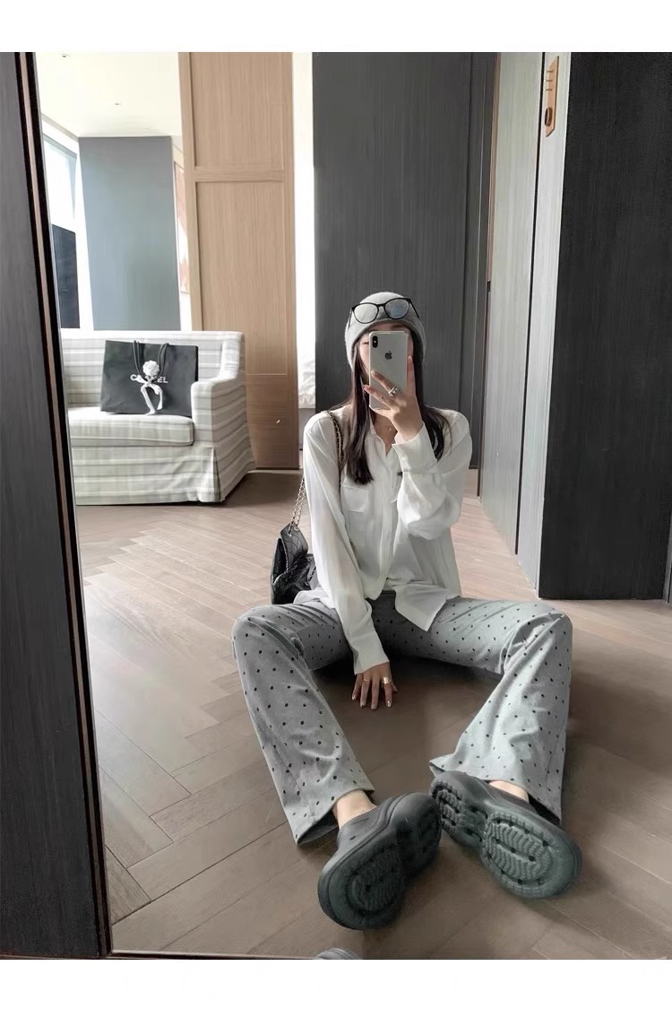 Legging de grossesse polaire à pois taille haute gainante_voghion.com