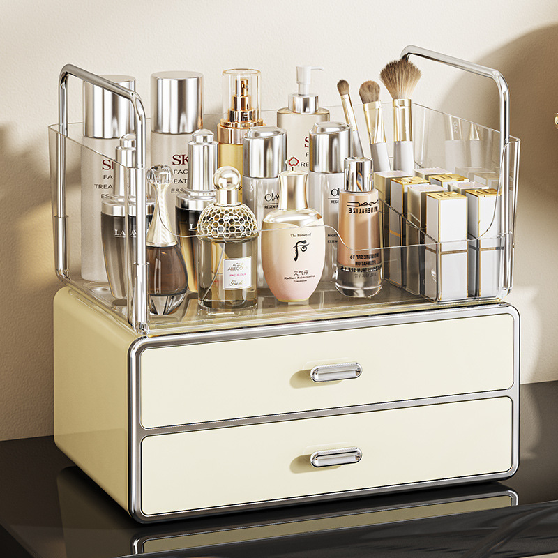 Double-layer drawer cosmetic storage box, transparent skincare product shelf, home desktop miscellaneous items and jewelry organizer Double-layer drawer cosmetic storage box, transparent skincare product shelf, home desktop miscellaneous items and jewelry organizer