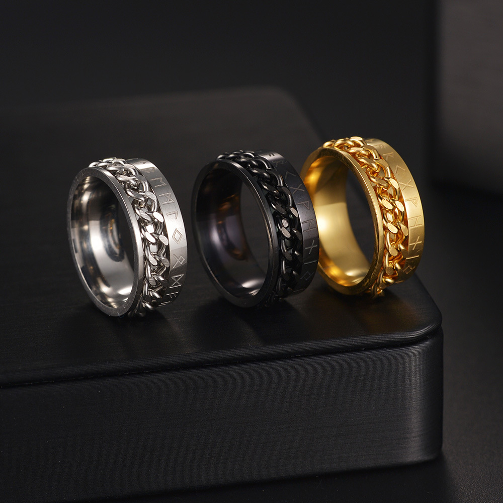 11g Weight Vacuum Plating Gold Plating Process Fashion Geometric 201 Stainless Steel Chain Gold Plated Men'S Rings