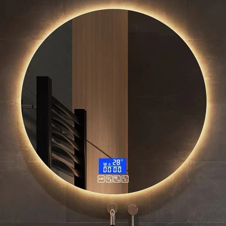 Hotel ronda espejo de baño inteligente con luz LED pantalla táctil inducción anti-niebla espejo de baño espejo de comercio exterior