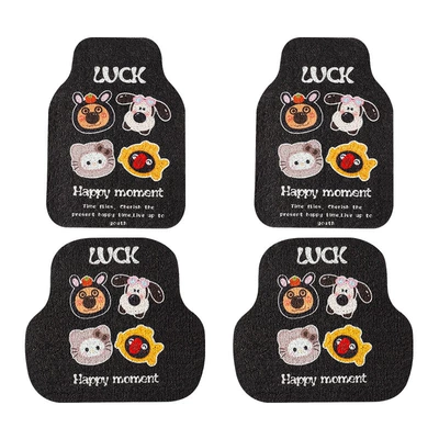 Mats for Girls, Cartoon Cute Car – Universal Foot Pad - black-pepper-bear-complete-vehicle-50655050cm-wire-loop-four-piece-set
