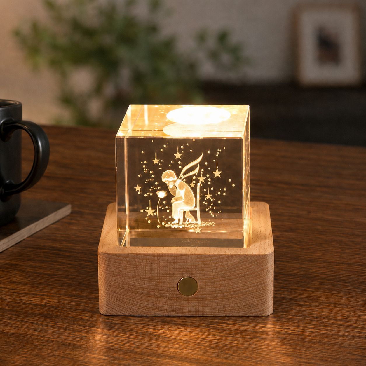Lámpara de Noche de Cristal con Forma de Nube, Cubo Pequeño de Cristal, Adorno Creativo para Escritorio, Lámpara de Noche, Árbol de Cristal, Regalo para Niña, Transfronterizo