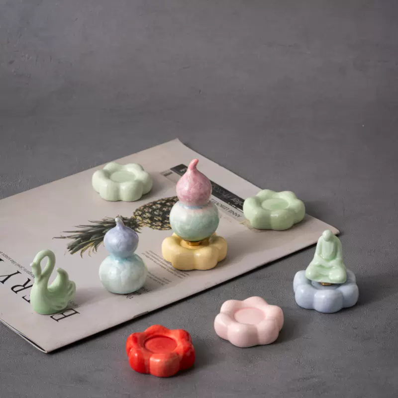转转乐花朵陶瓷实心底座可爱工艺品陶瓷小配件瓷器葫芦摆件小配件