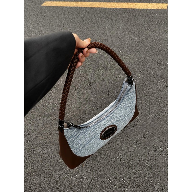 Denim Canvas Baguette Bag For Work Commute, Women's Single Shoulder Bag 2025 New Niche Design Handheld Underarm Bag