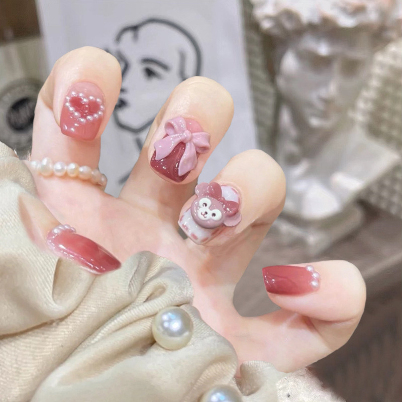 Fake nail piece removable nail patch love Mickey Mouse handmade wear nail detachable finished short nail piece