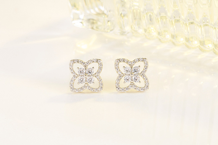 Fashion Flower Copper Ear Studs Inlay Zircon Copper Earrings 1 Pair