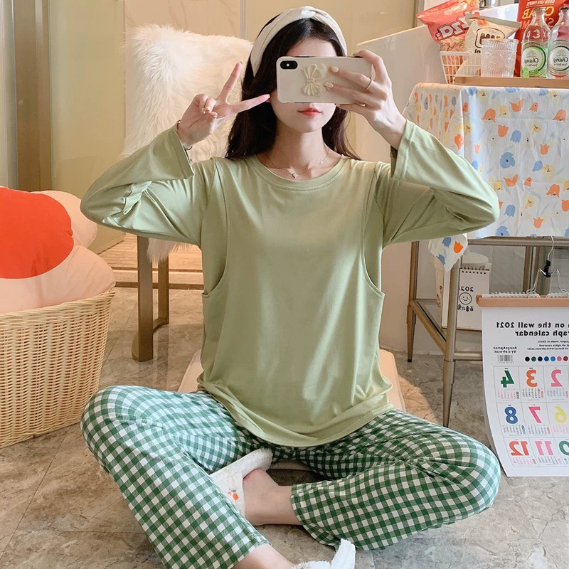 Прямая ежемесячная одежда с фабрики, пижамы, женские весенне-осенние кормящие беременные, тонкие послеродовые сидения, ежемесячная домашняя одежда для престарелых, костюм