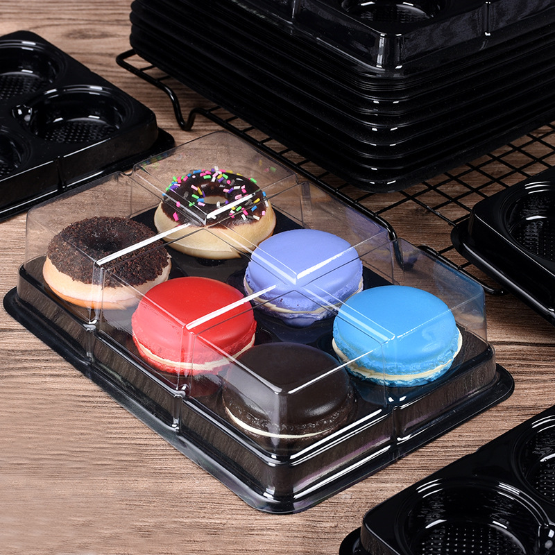 Engrosado xue mei niang caja de embalaje de yema de huevo crujiente caja de embalaje de 6 piezas transparente 6-rejilla hornear macron anciana pastel blister caja