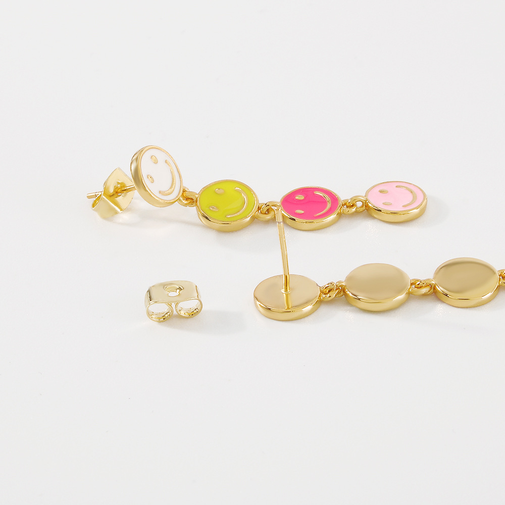 cute multi-color circle smiley face  dripping oil copper earrings wholesale