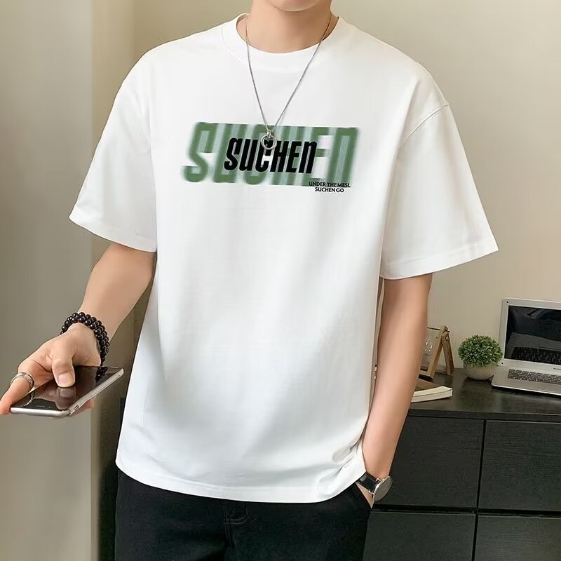 Camiseta de manga corta para hombres verano 2023 nueva media manga ins marca de moda camiseta de seda de hielo ropa suelta ropa de hombre