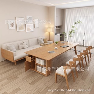 Living room solid wood large desk bookshelf integrated double study desk home writing desk leisure area reading desk handmade table