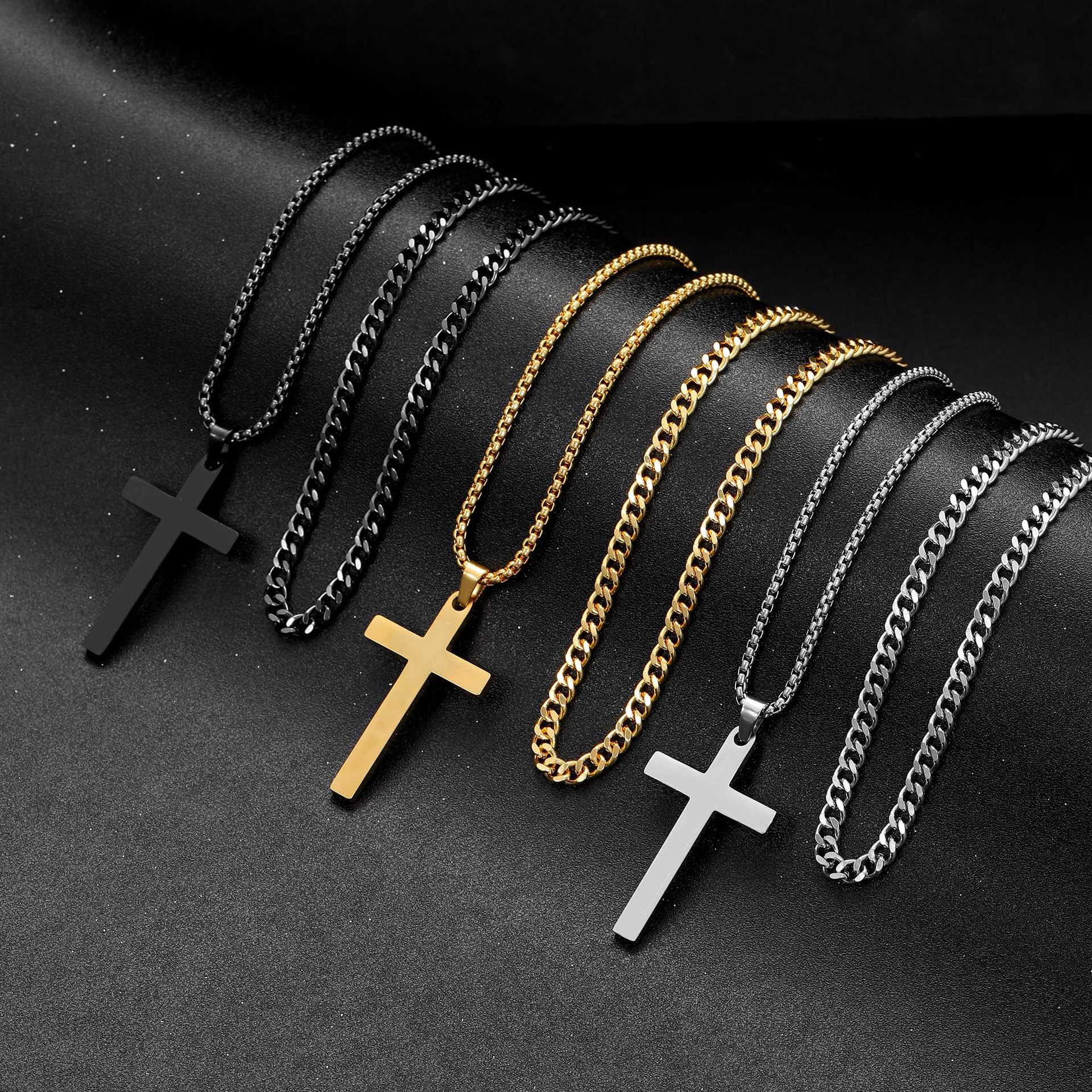 Collier pour homme en acier inoxydable avec pendentif croix_voghion.com
