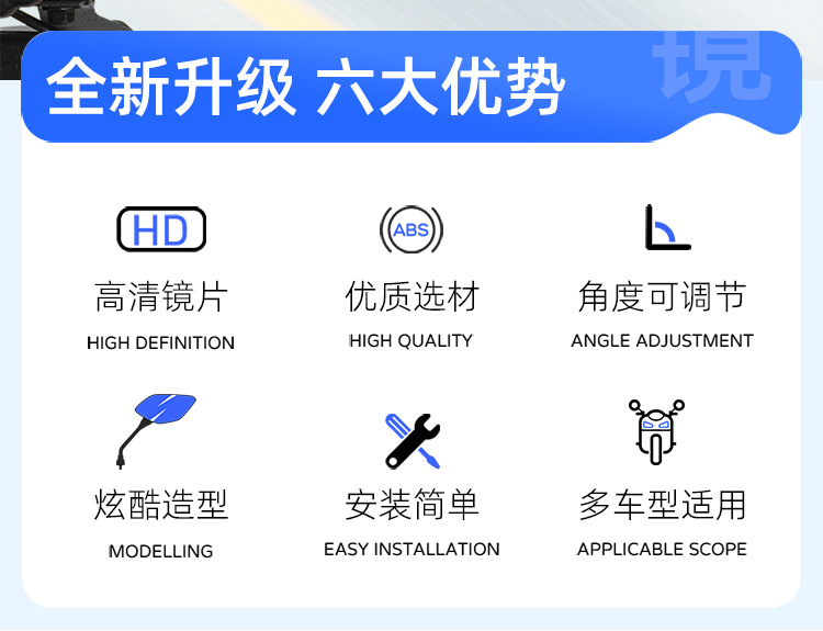 Universal Electric Scooter Wide-Angle Rearview Mirror, Scooter Rearview Mirror, Three-Wheeled Electric Vehicle Rearview Mirror, Convex Reflector