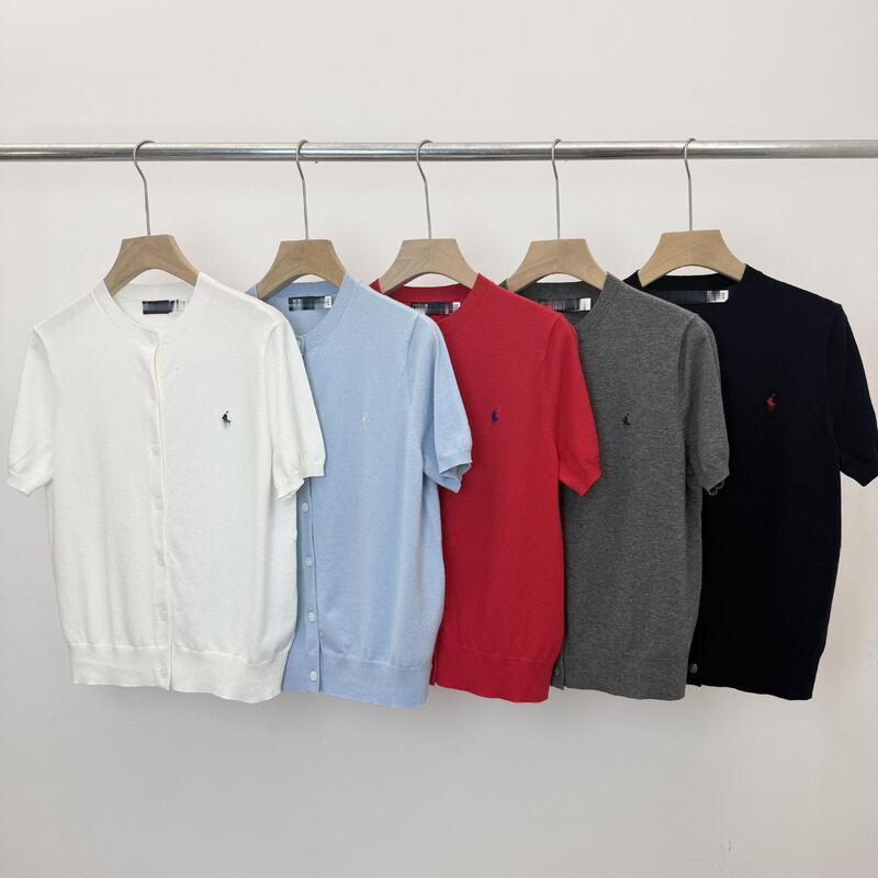 Can Be Scanned for Code/Rl26 Spring/Summer Collection Lapel Round Neck Warhorse Embroidered Cable Knit Sweater Short-Sleeve Cardigan Can Be Scanned for Code/Rl26 Spring/Summer Collection Lapel Round Neck Warhorse Embroidered Cable Knit Sweater Short-Sleeve Cardigan