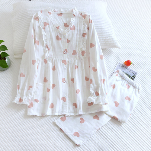 Pure Cotton Gauze Postpartum Dress Spring Summer Thin Style Hanfu Nursing Pajamas Pregnant Woman Postpartum Breastfeeding Maternity Home Wear