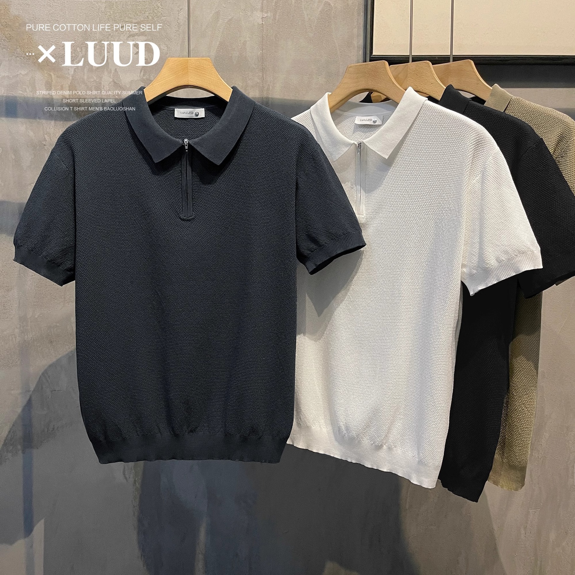 Verano nuevo estilo suéter de manga corta hombres media cremallera camisa POLO solapa negocio delgado coreano comercio exterior transfronterizo al por mayor