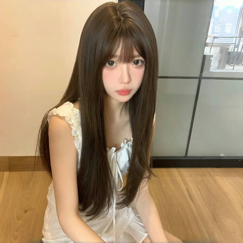 假发女空气刘海Lolita圆脸时尚长直发甜美自然夏天薄款网红全头套|undefined