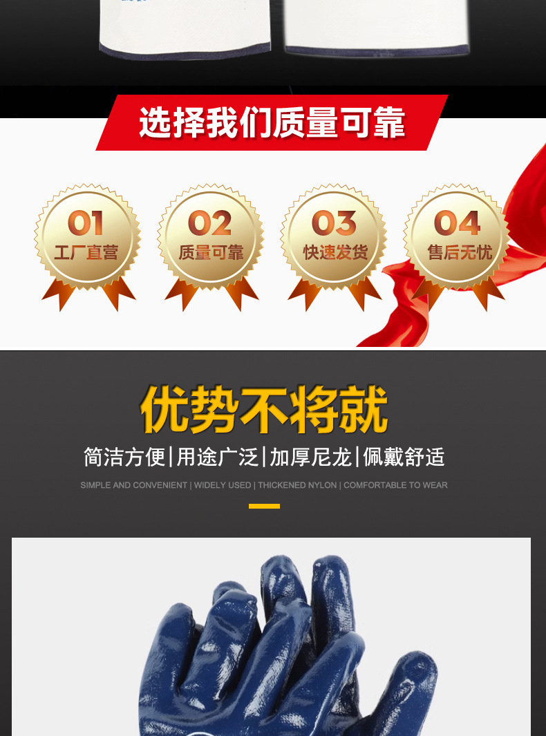 大口蓝耐油手套丁腈橡胶防滑耐磨帆布机械工业浸胶宽口