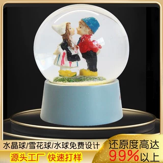 发光水晶球定制情人节雪花球跨境摆件家居装饰树脂工艺品摆件桌面