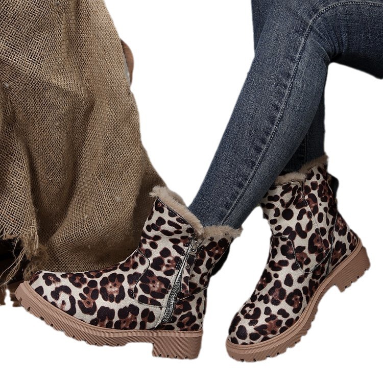 Big size snow boots women's new autumn and winter leopard print tube plus cashmere warm cotton boots_voghion.com