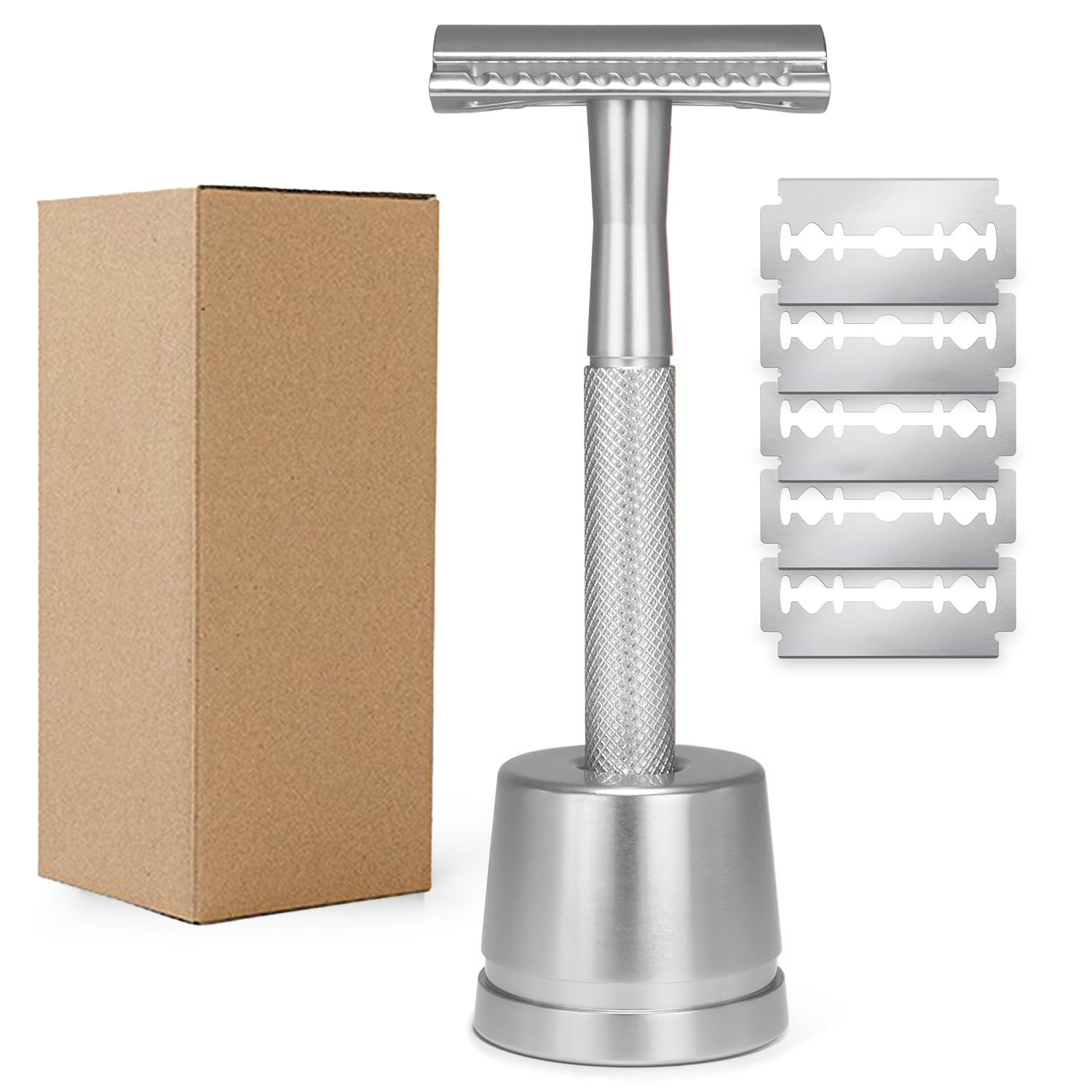 Metal old-fashioned safety razor with base with blade old-fashioned razor manual razor double-sided shaving knife