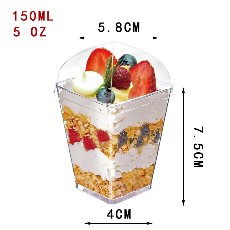 Taza de mousse trapezoidal de plástico transfronterizo con tapa taza de postre transfronterizo taza de helado prueba de bebida taza de postre de oro rosa al por mayor