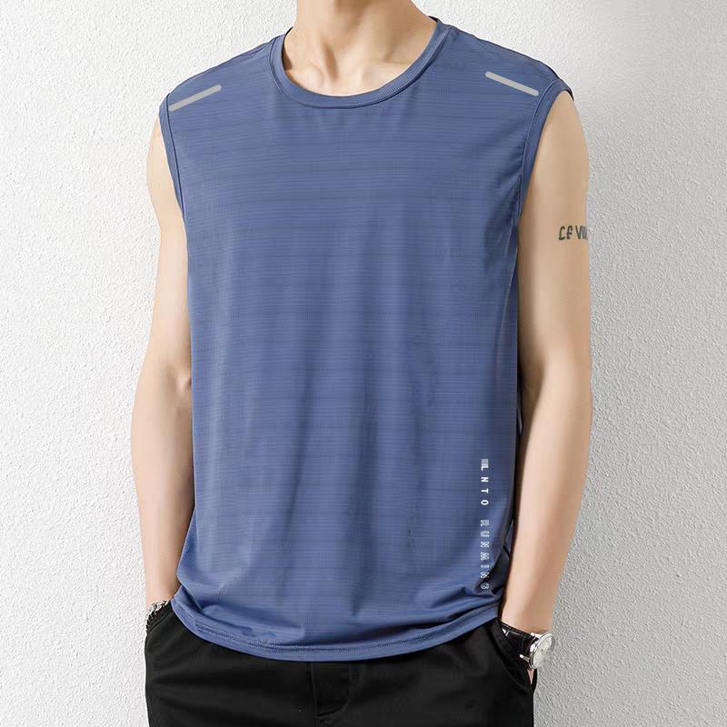 Men's Ice Silk Vest, Trendy Thin Crew Neck, Mesh, Breathable, Quick-Drying, Sports Vest, Sleeveless, Suitable for Summer Wear