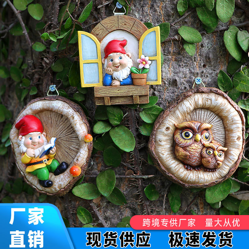 Cross-Border Amazon Elf Owl Tree Hanging Ornaments Garden Courtyard Corner Wall Decoration Resin Crafts
