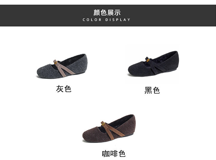 Giày Mary Jane nữ quai ngang nơ bướm, đế trong tăng chiều cao 4,5 cm, lót lông, mũi tròn — màu xám, màu đen, nâu sẫm chi tiết 4