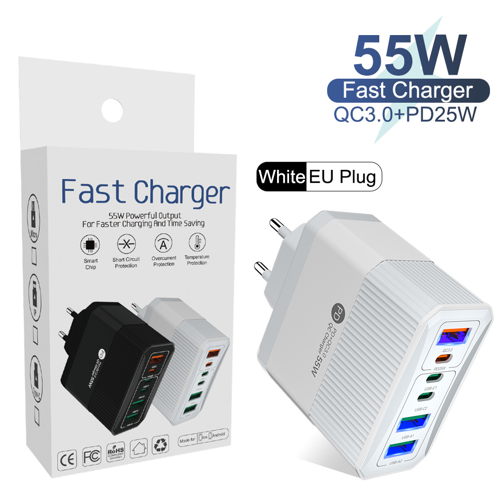 QC3.0+PD25W 6포트 유럽 표준(소형 패키지) 흰색